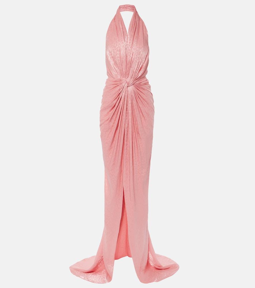 costarellos joa draped metallic georgette gown