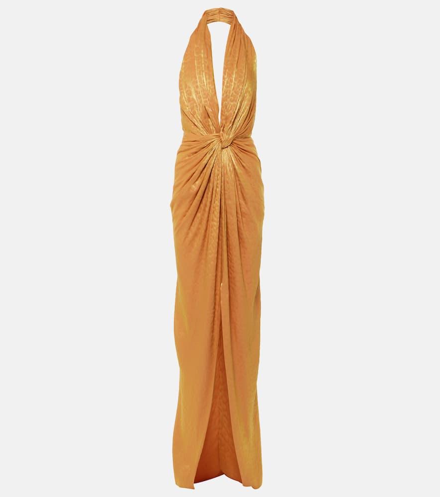 costarellos joa gathered halterneck gown
