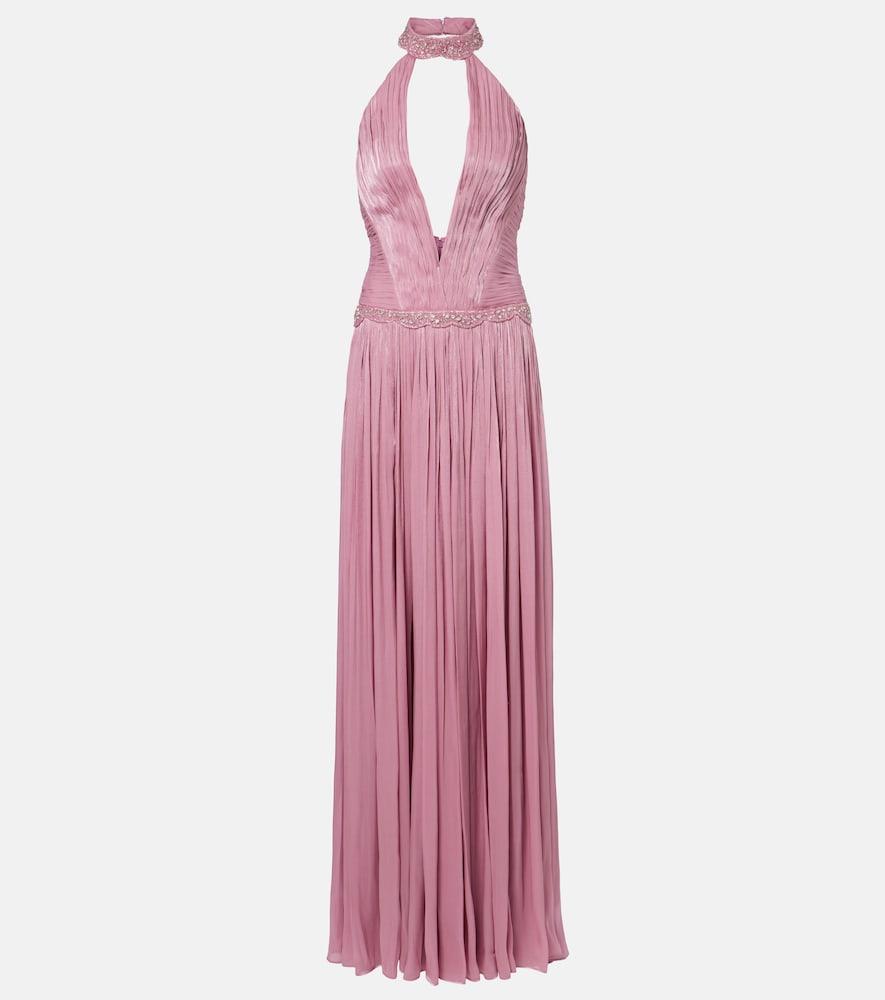 costarellos juliette halterneck georgette lamé gown