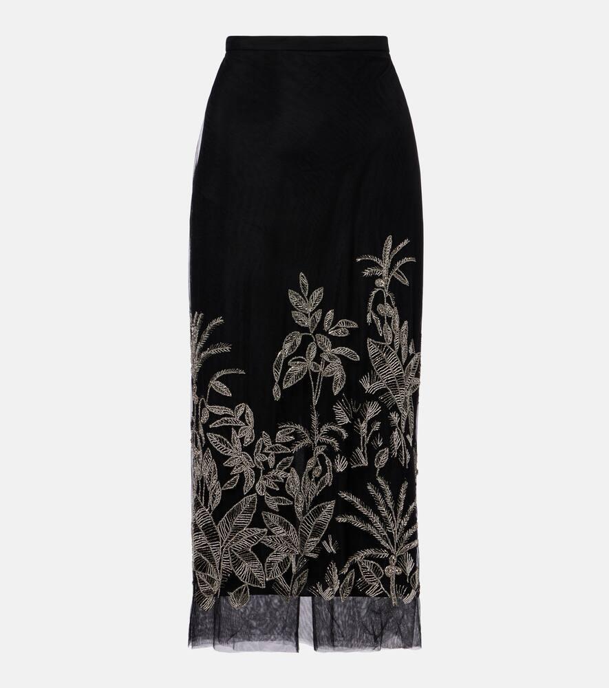 costarellos leyla beaded tulle midi skirt