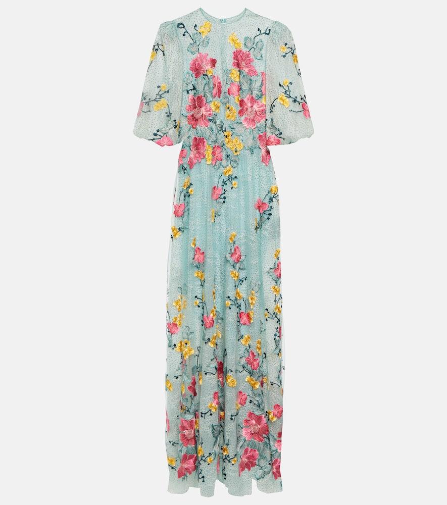 costarellos liana embroidered chantilly lace gown