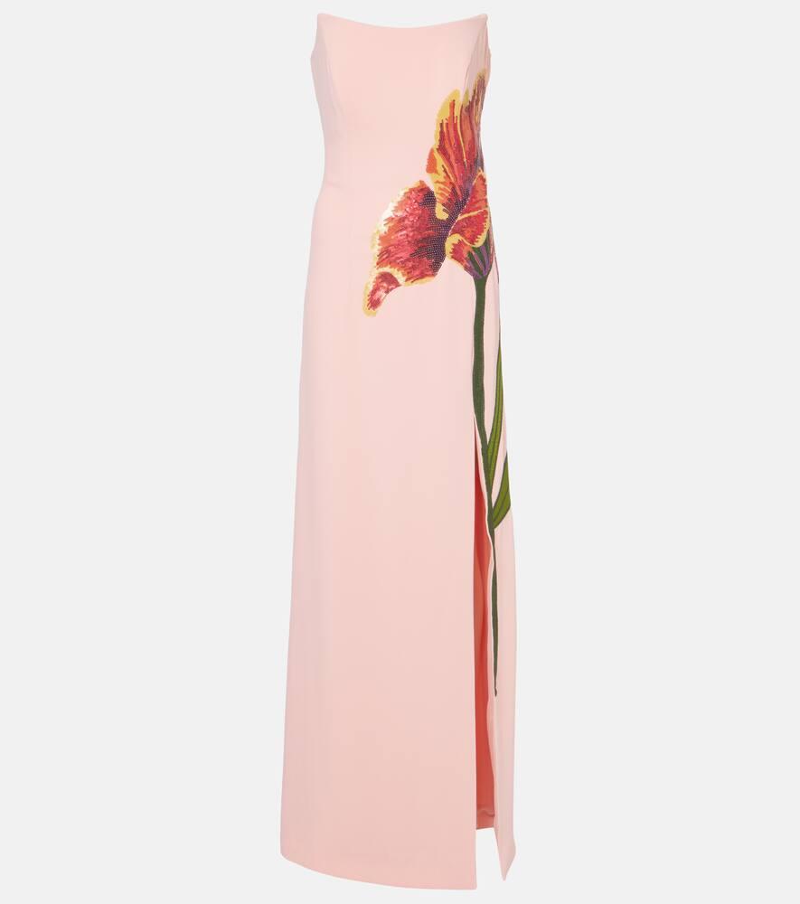 costarellos margita floral crêpe corset gown