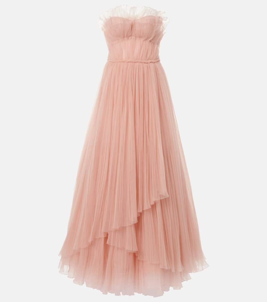 costarellos marinel plissé tulle gown