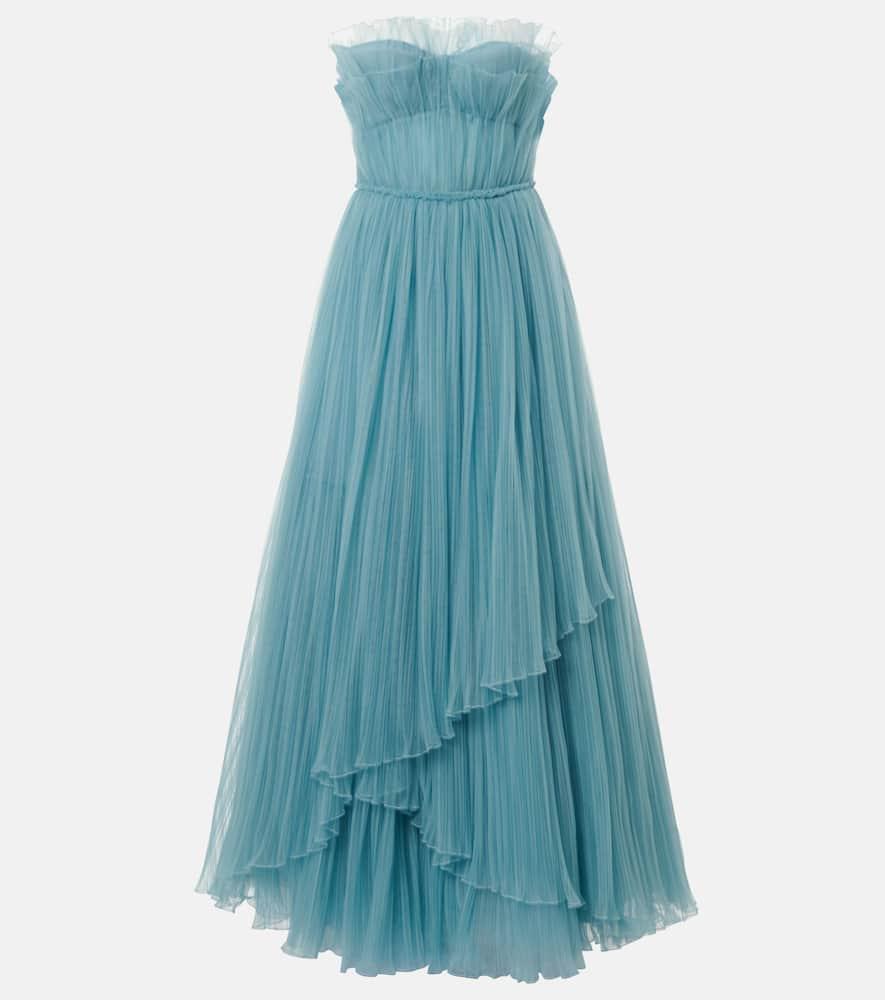 costarellos marinel plissé tulle gown
