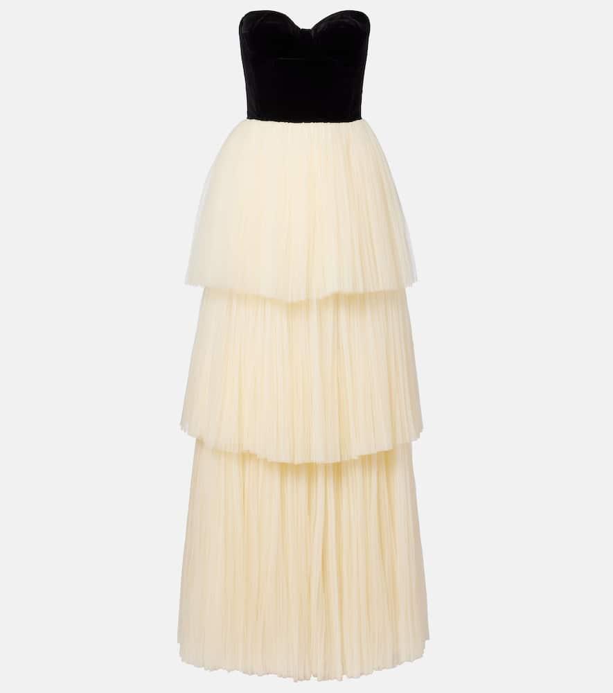 costarellos nathalia velvet and tulle bustier gown
