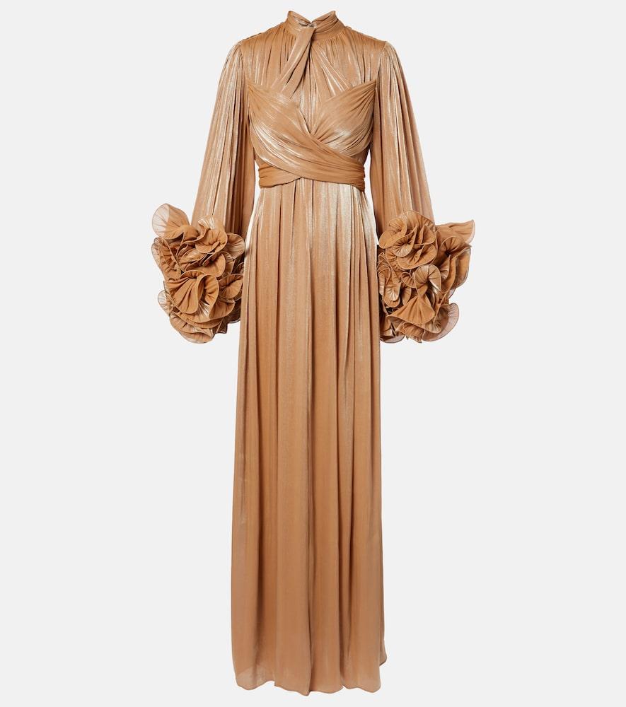 costarellos ruffled lurex georgette gown