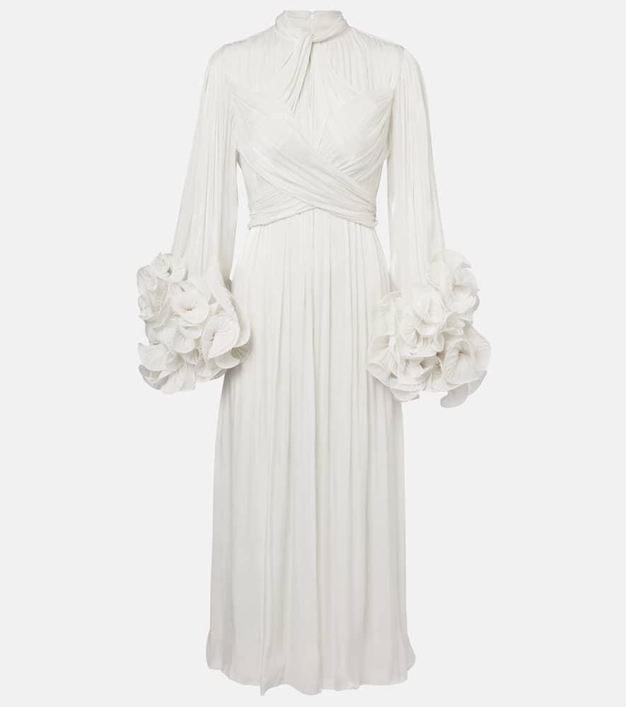 costarellos ruffled pleated gown