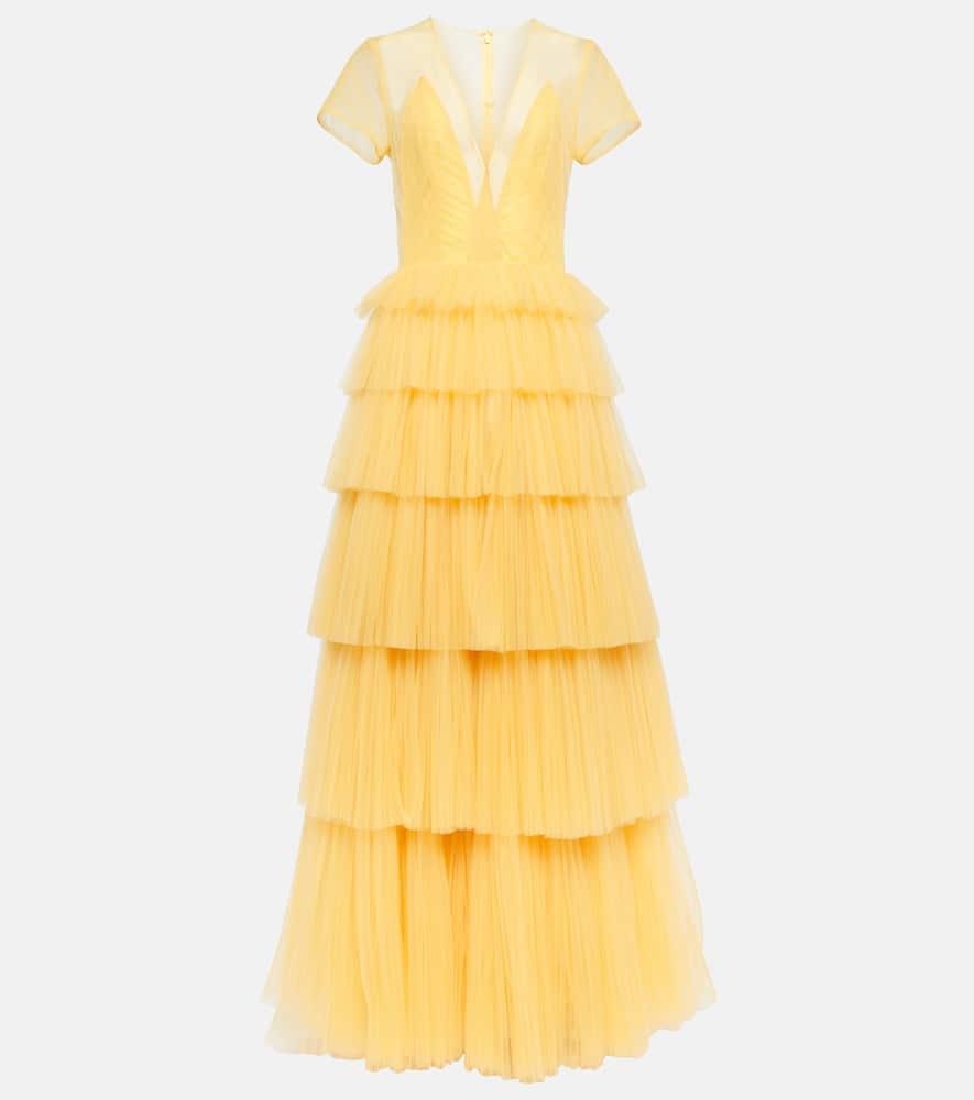 costarellos ruffled tulle gown