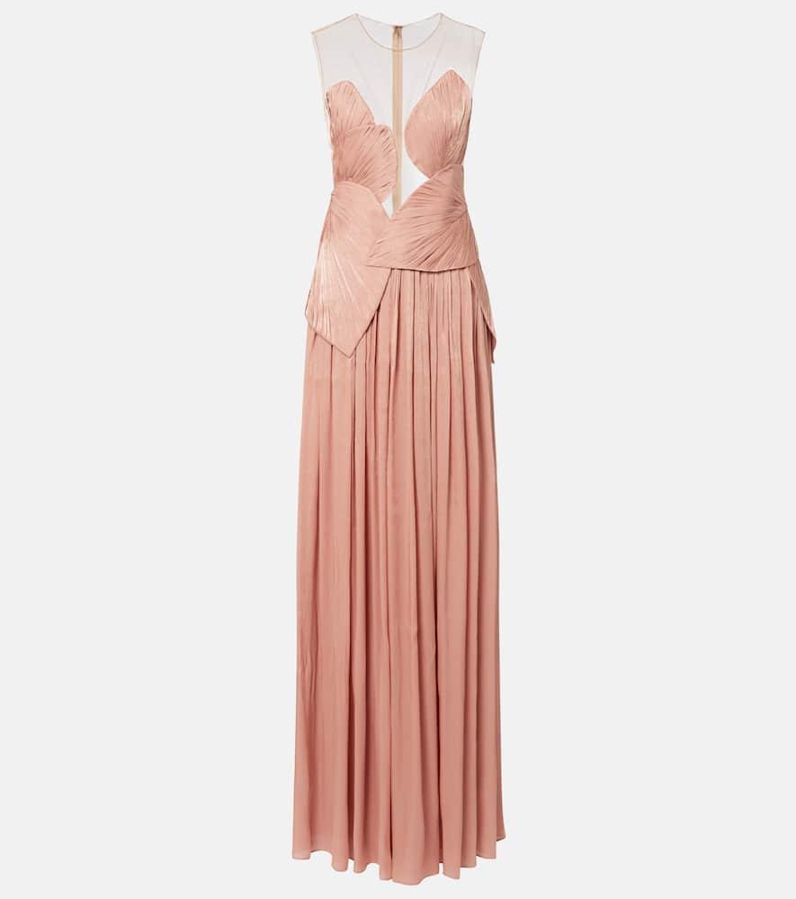 costarellos serenne lamé georgette gown