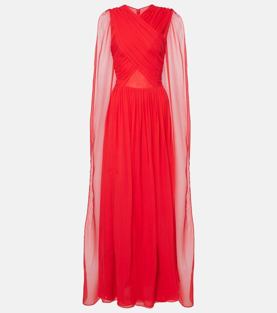 costarellos seva gathered silk georgette gown