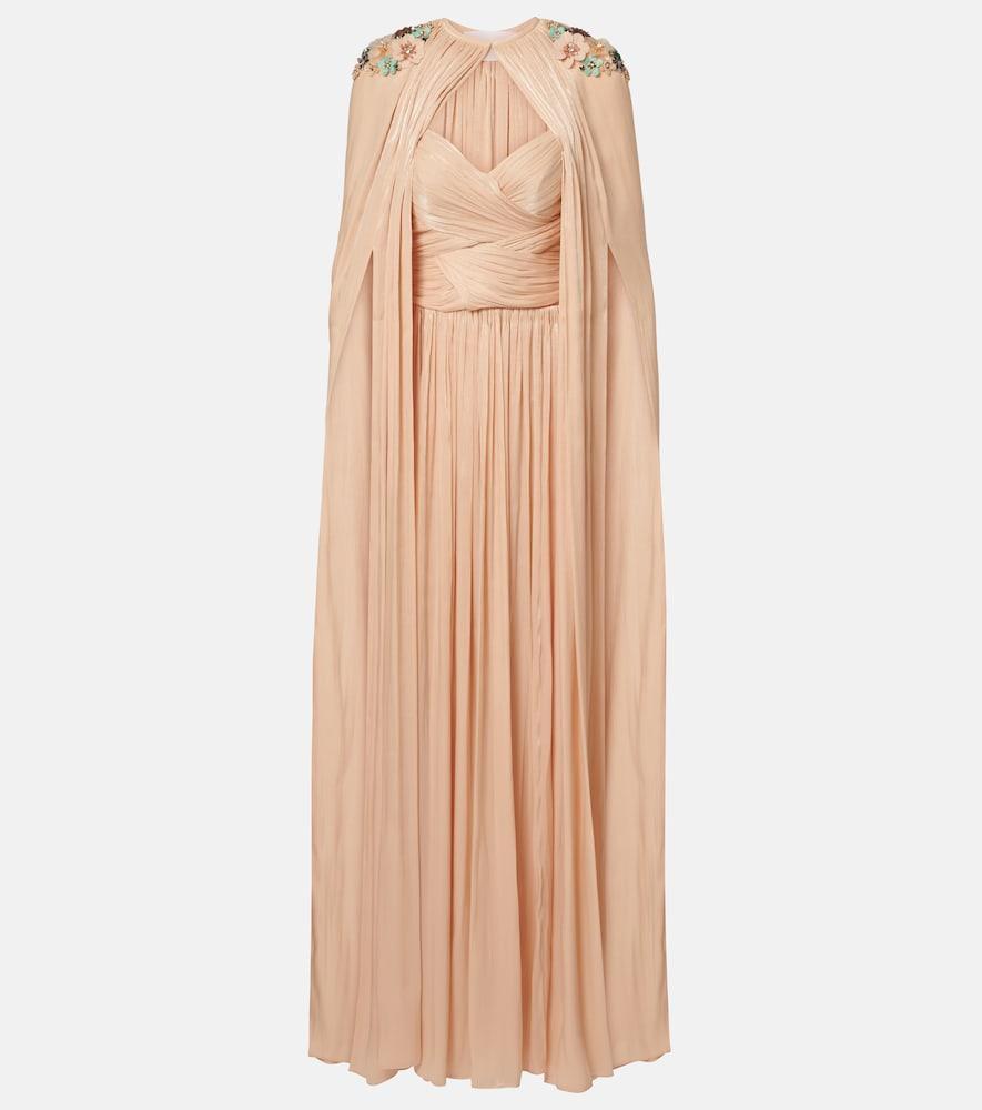 costarellos sireen caped embellished georgette gown