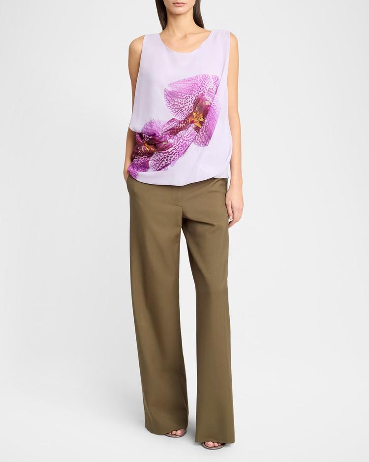cot orchid-print draped tank top