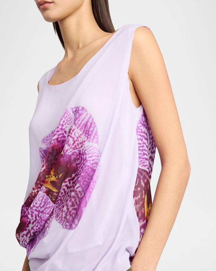 cot orchid-print draped tank top