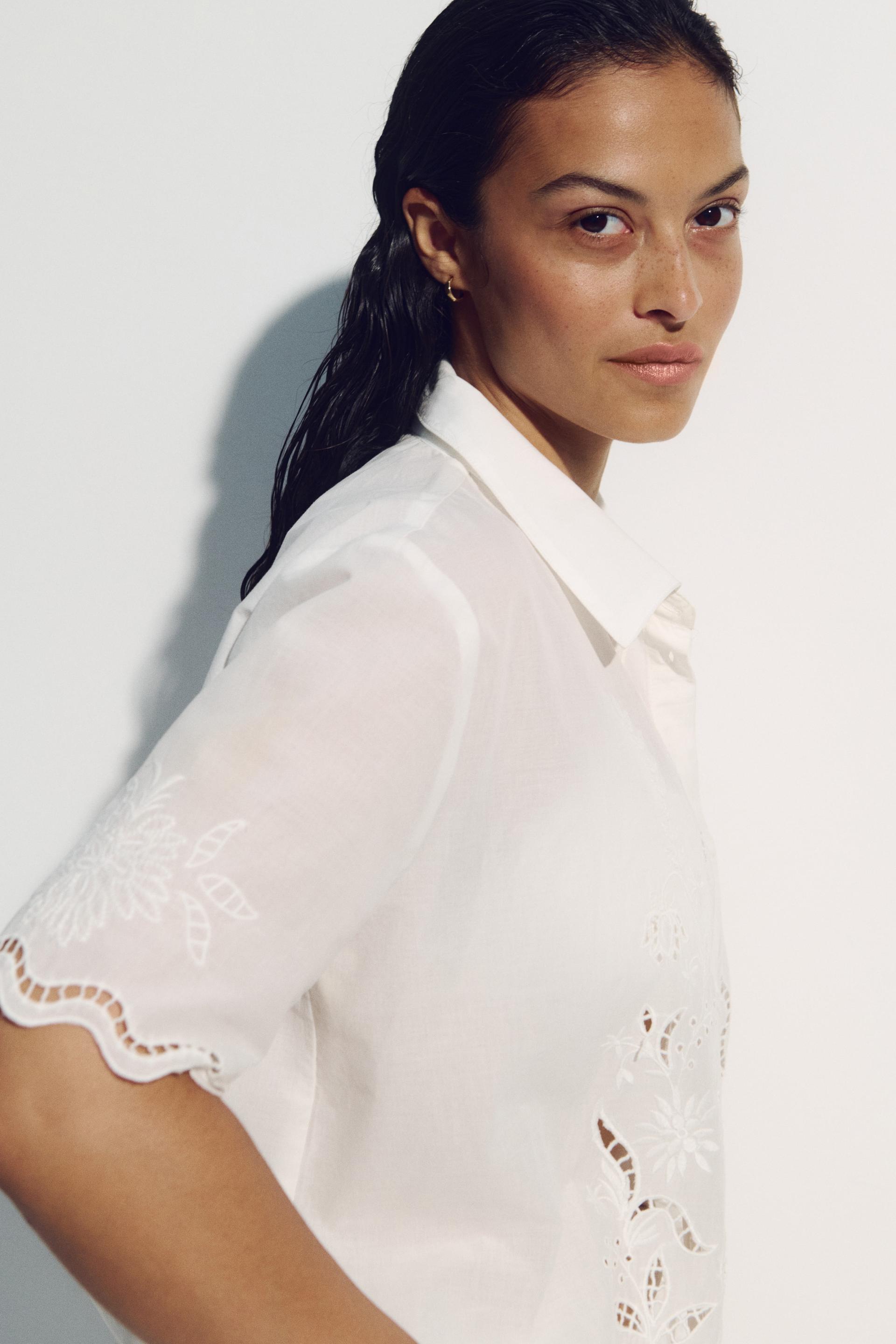 cotton beach shirt with eyelet embroidery