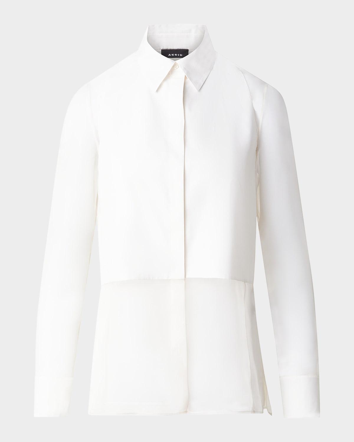 cotton-bib silk organza button-down blouse with tank top