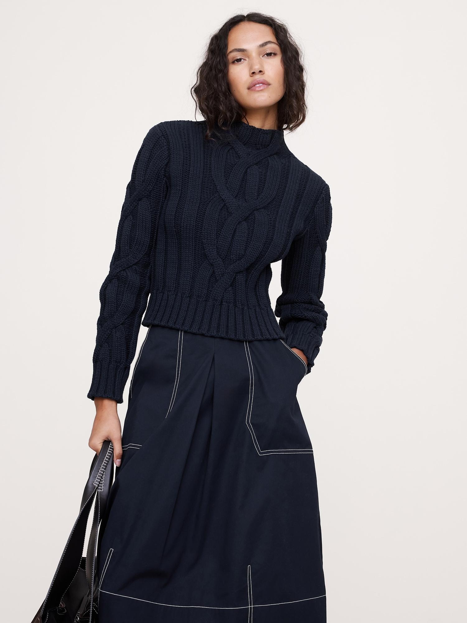 cotton-blend cable-knit cropped sweater
