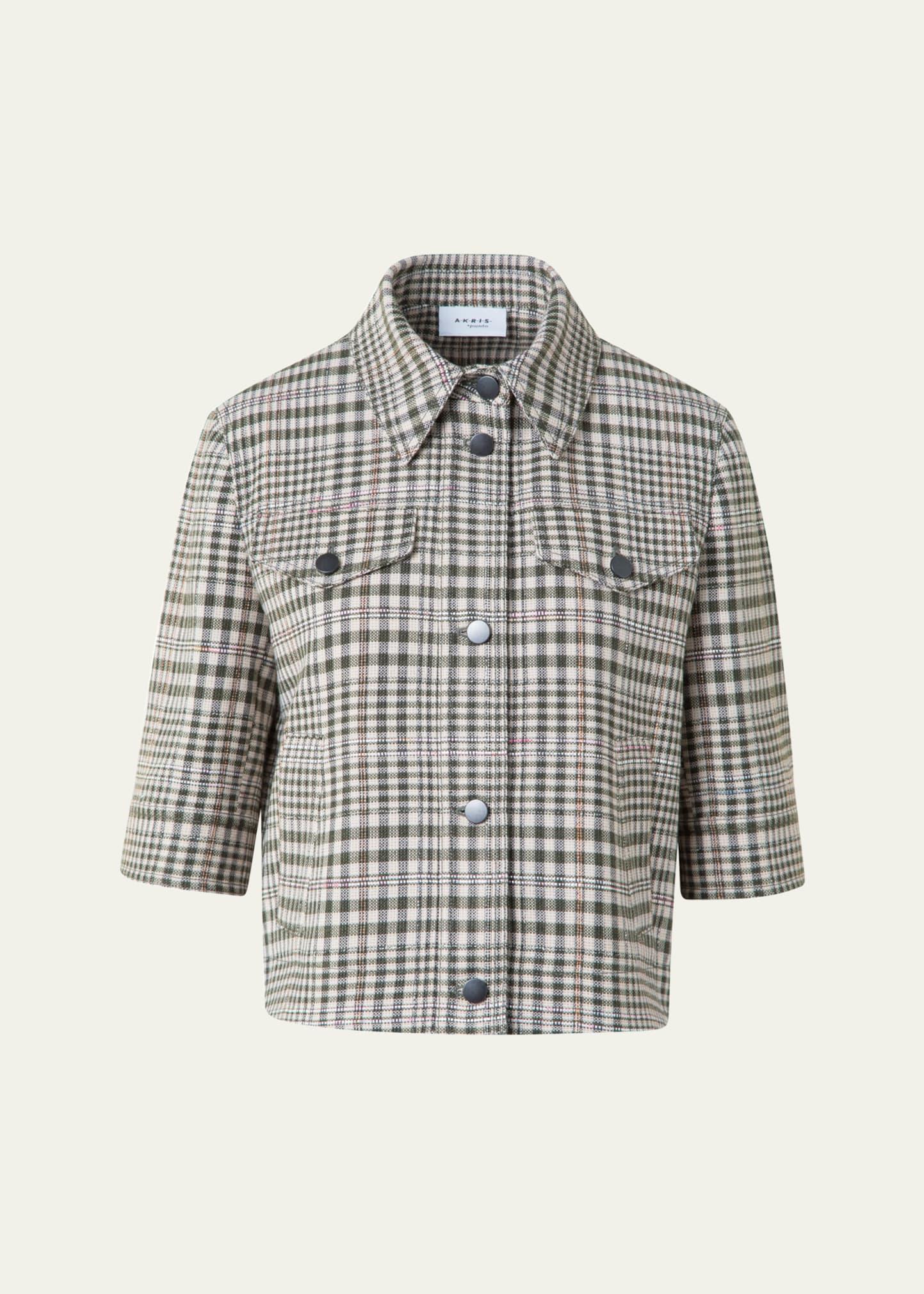 cotton-blend check short jean jacket