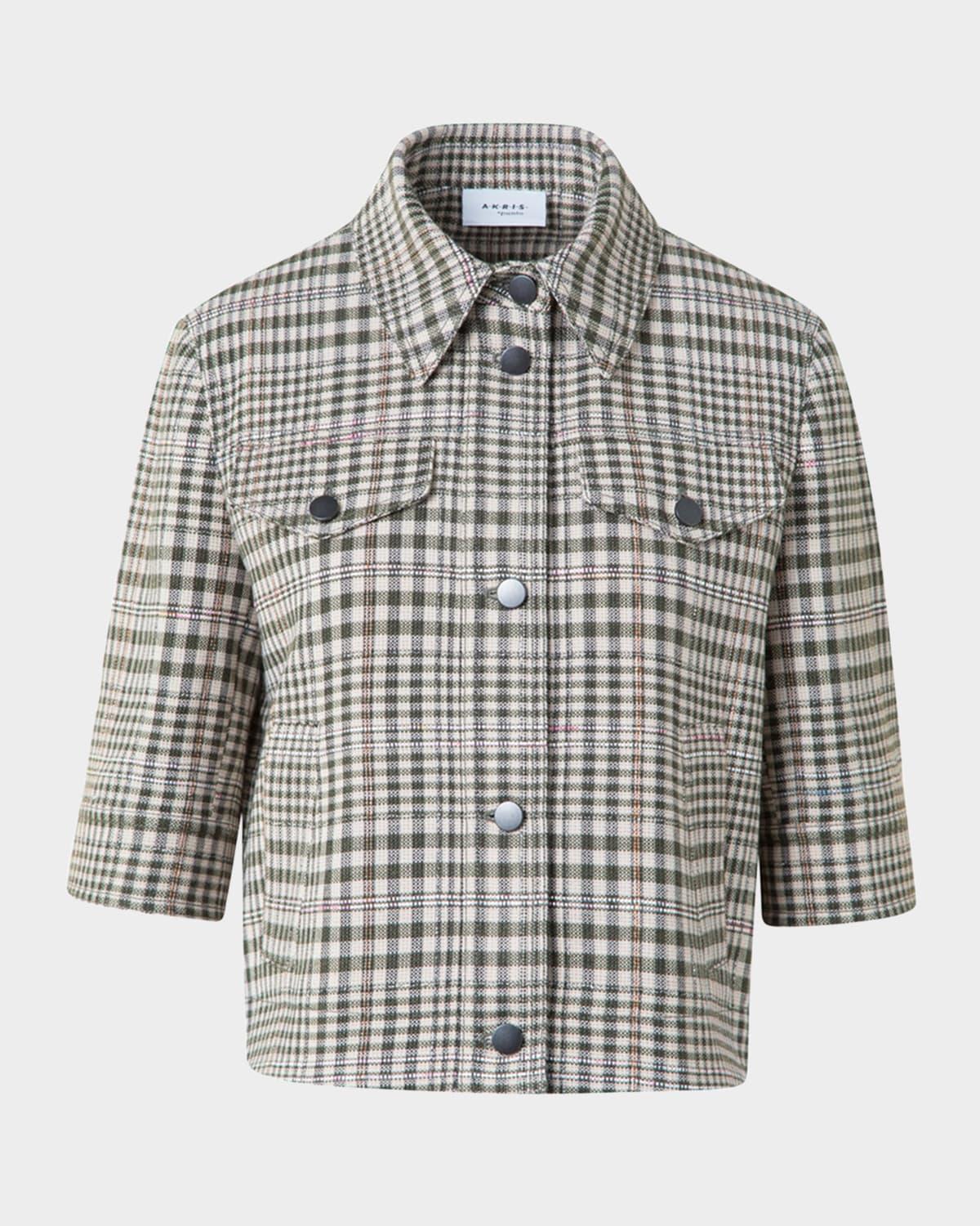 cotton-blend check short jean jacket