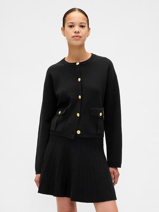 cotton-blend pocket cardigan sweater