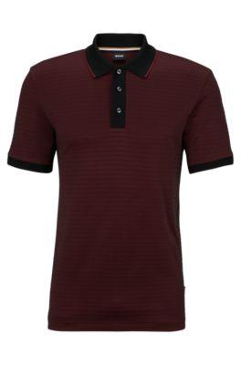 cotton-blend polo shirt with ottoman structure- dark red men's polo shirts