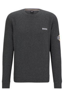 cotton-blend waffle loungewear sweatshirt with patch logo- grey men's loungewear