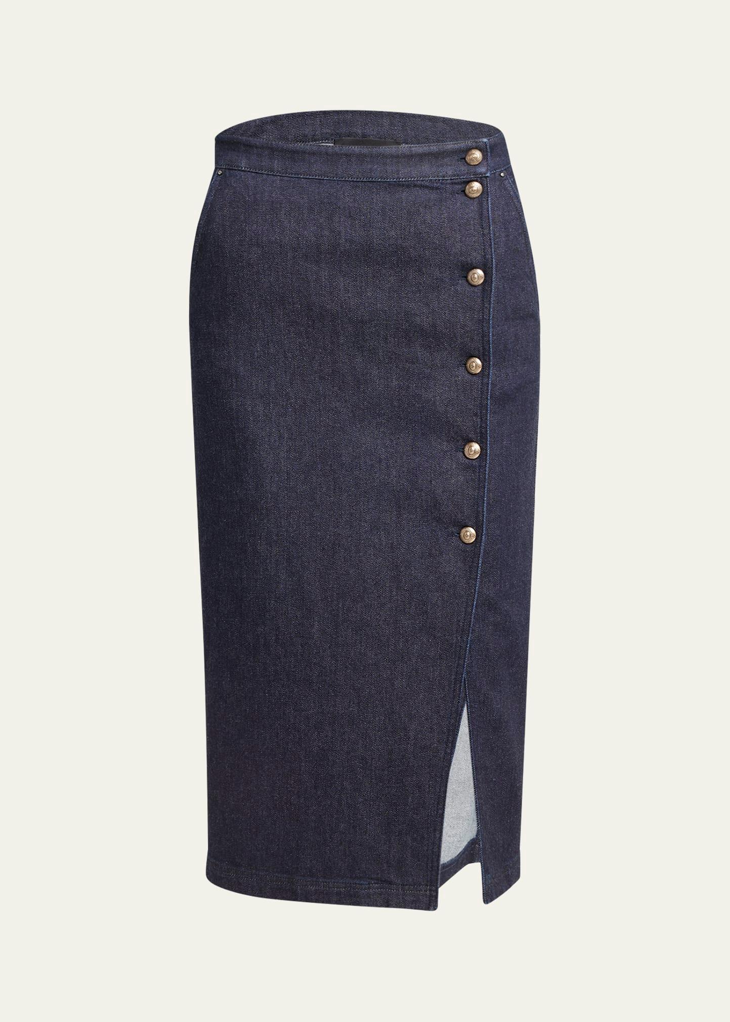 cotton-cashmere denim button midi skirt
