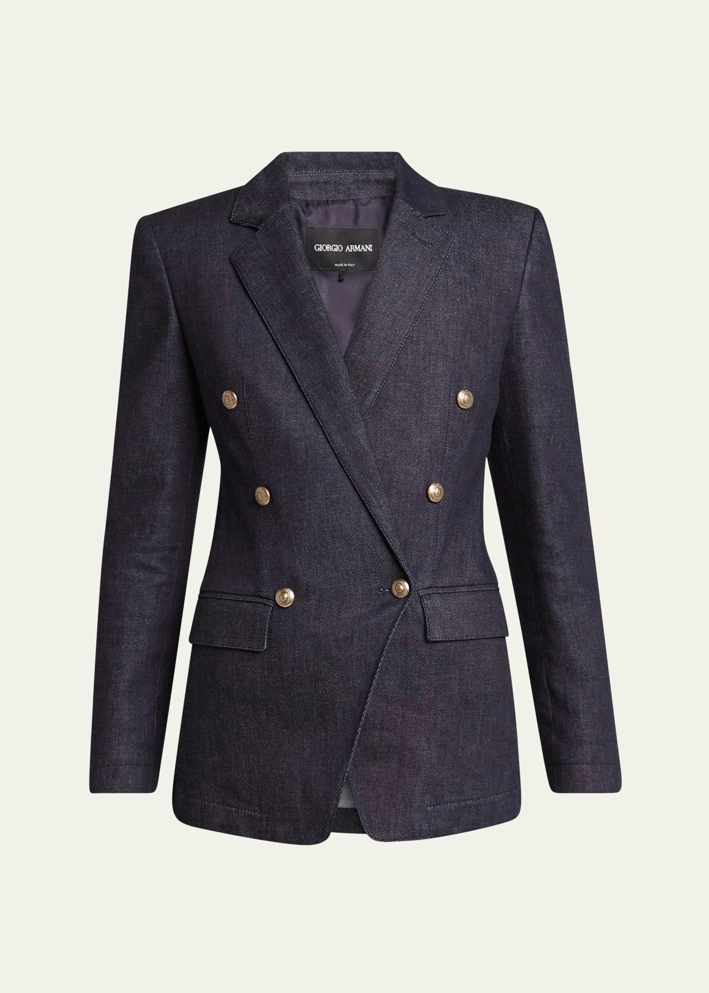 cotton-cashmere denim double-breasted blazer