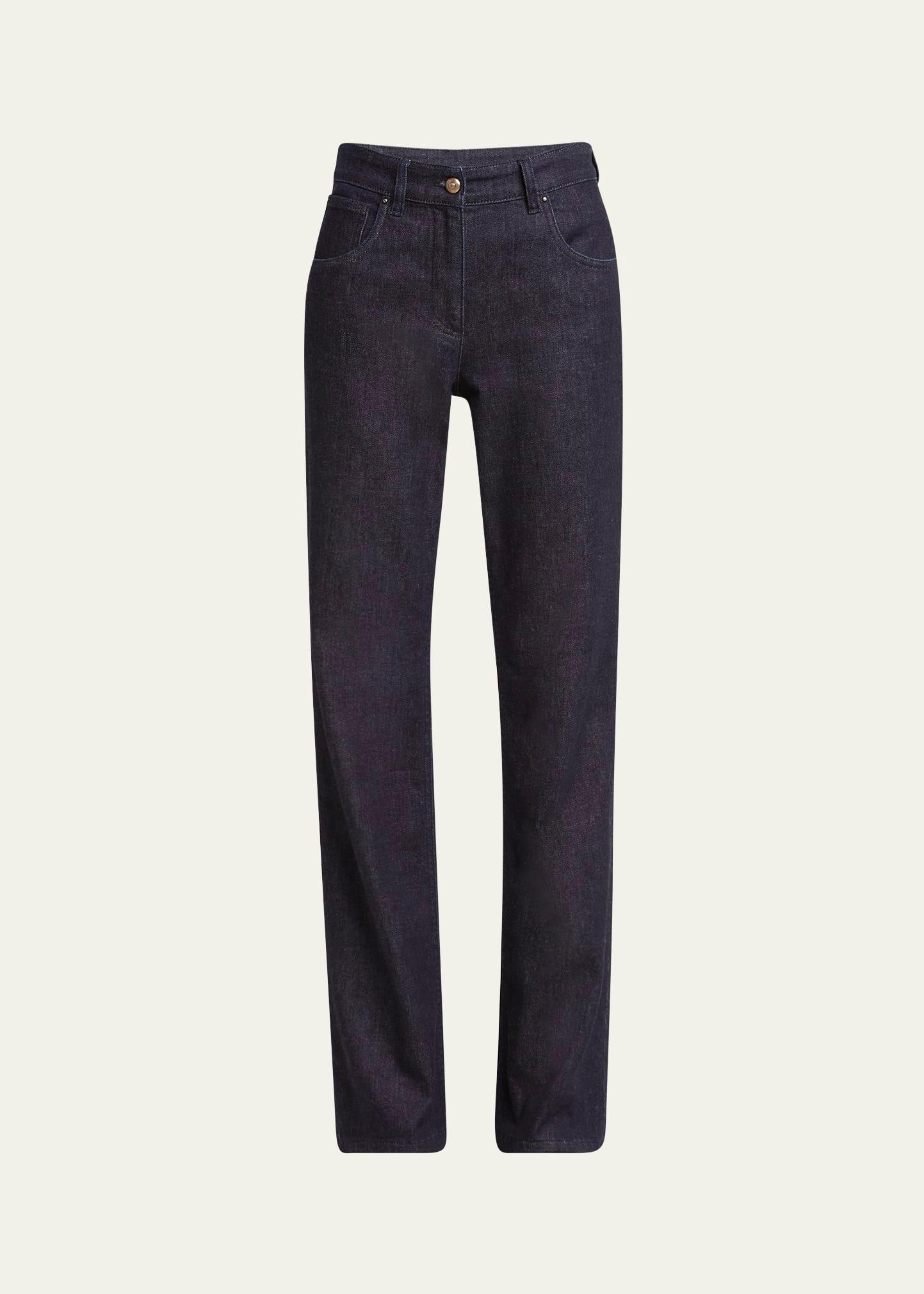 cotton-cashmere denim straight-leg trousers