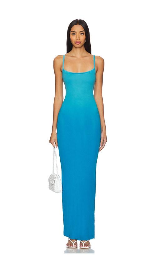 cotton citizen verona spaghetti maxi dress in blue.
