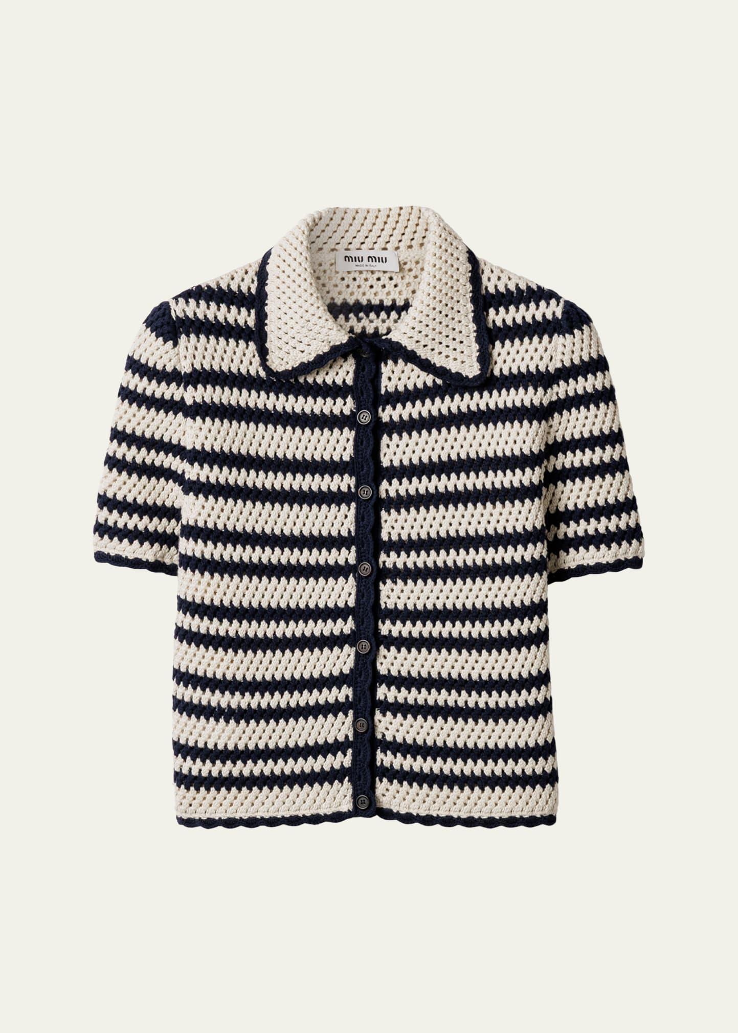 cotton crochet short-sleeve cardigan