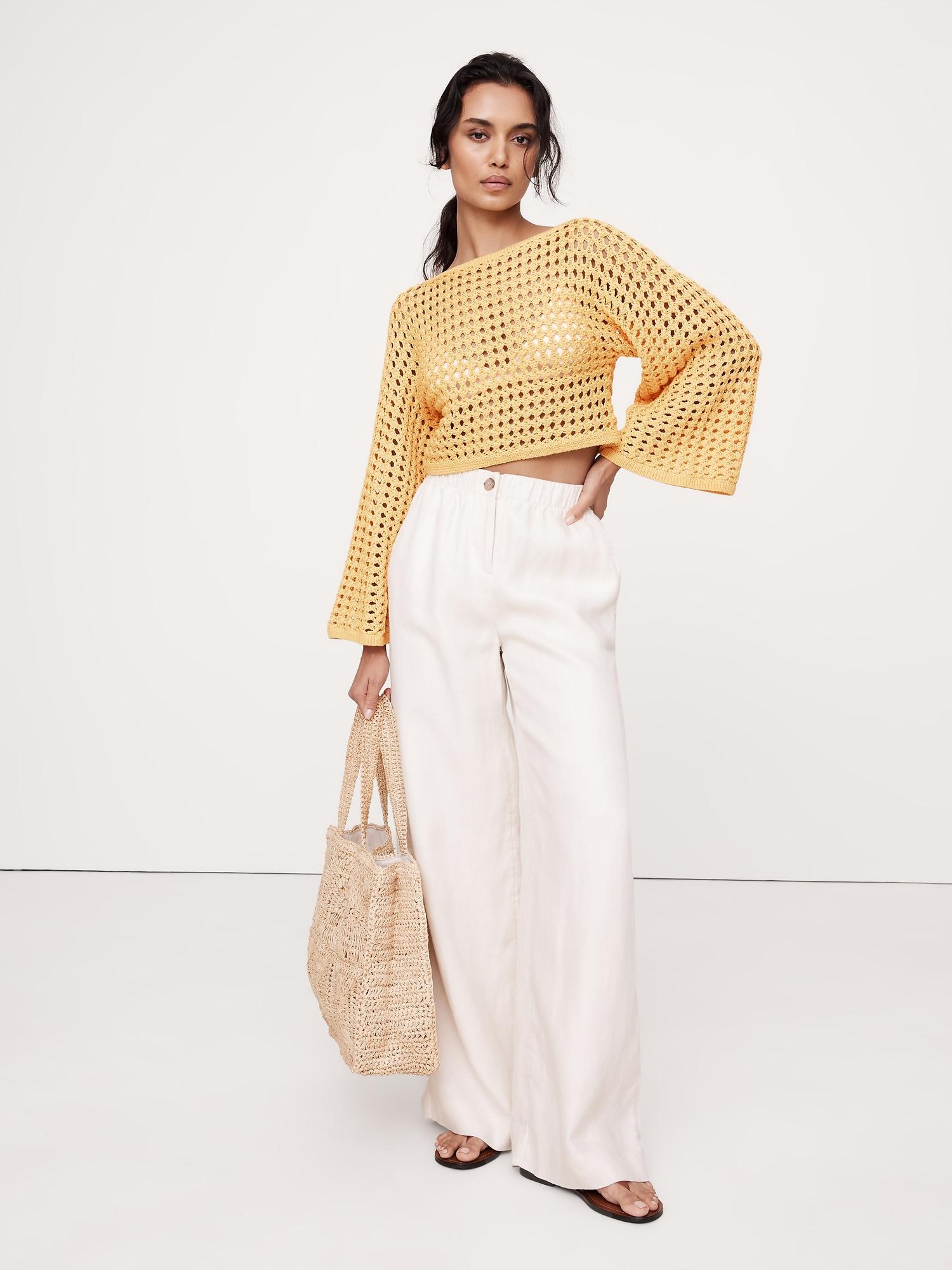cotton crochet-style cropped sweater