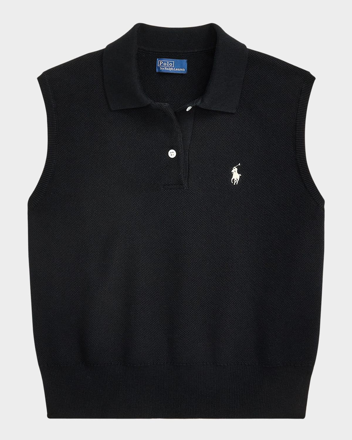 cotton cropped sleeveless polo sweater