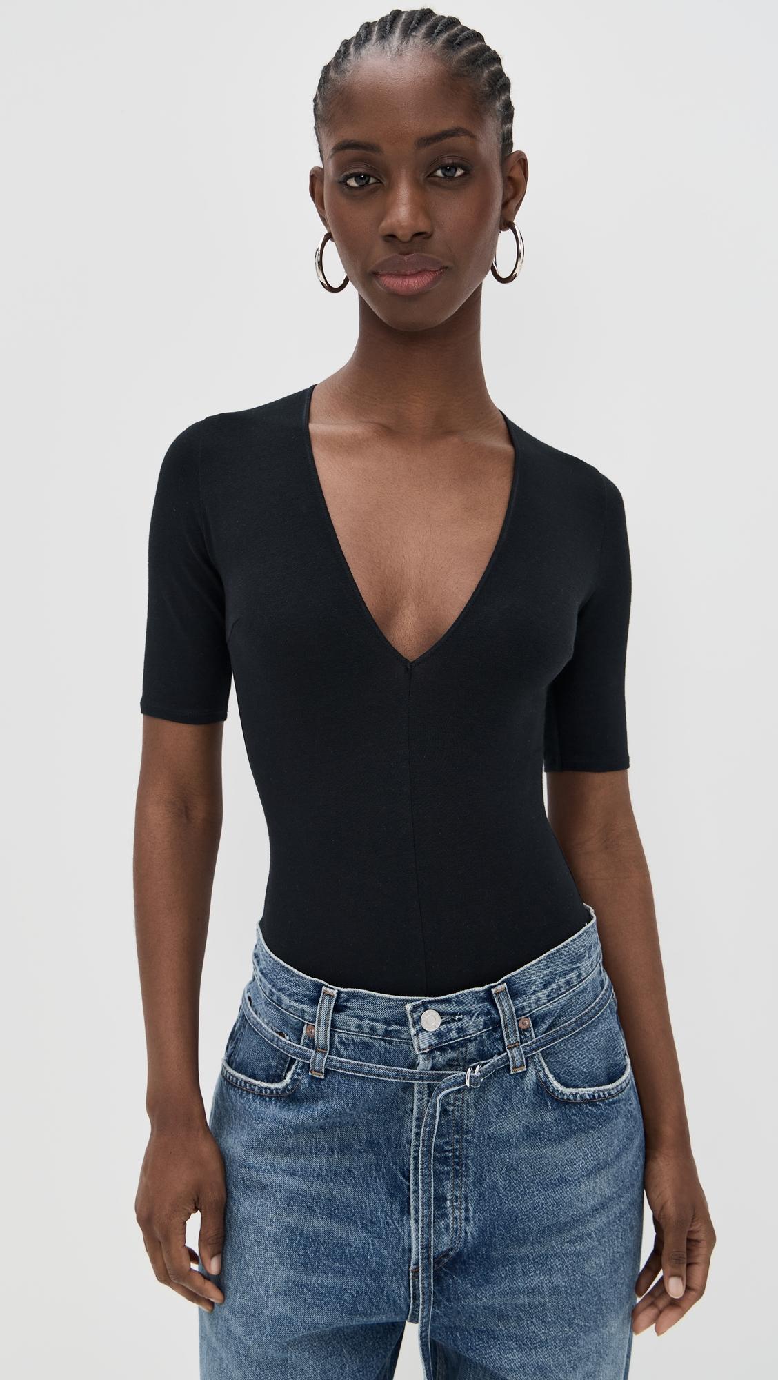 cotton deep v thong bodysuit