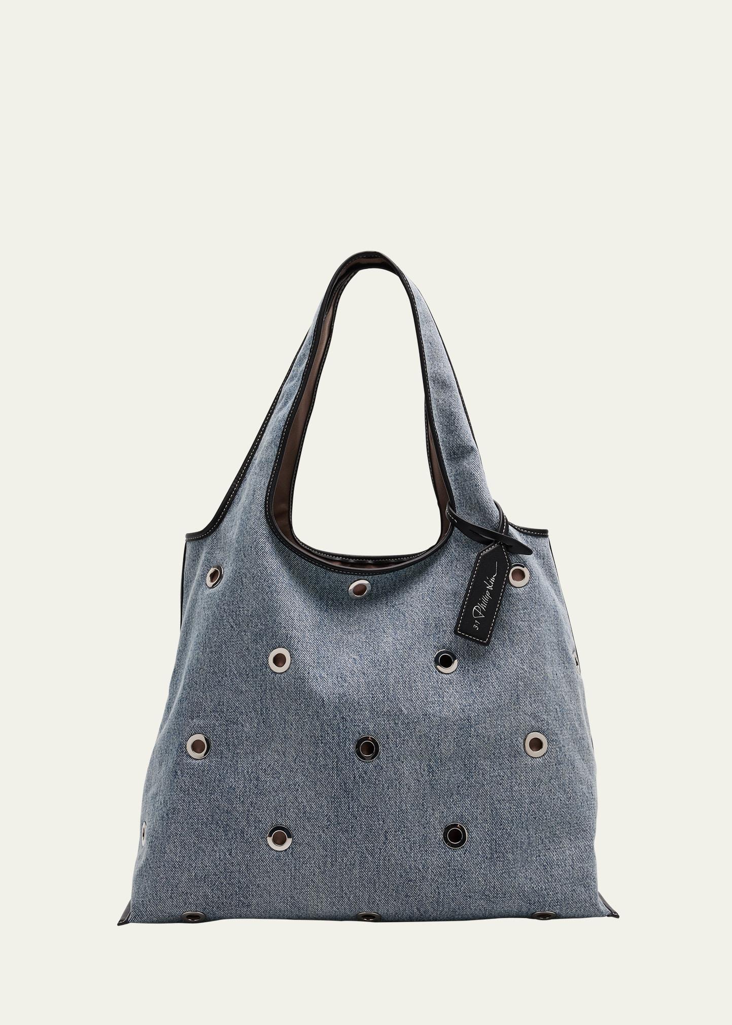cotton denim market tote bag