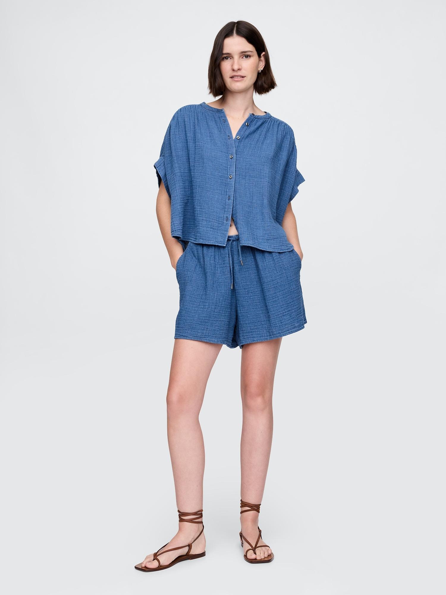 cotton gauze denim easy shorts