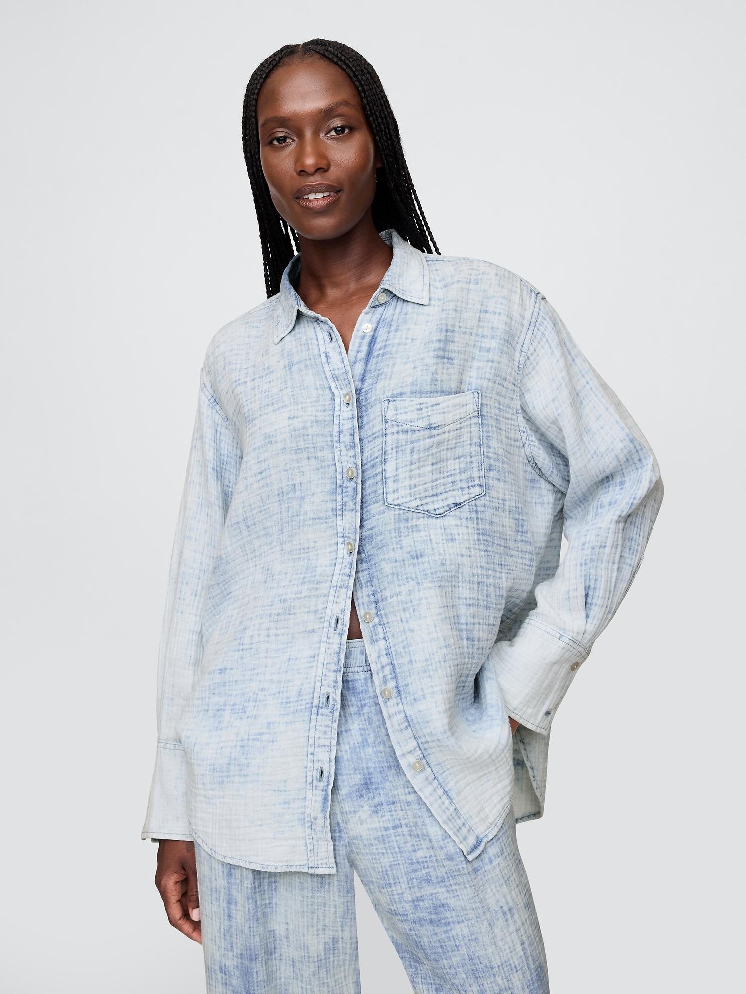 cotton gauze denim oversized shirt