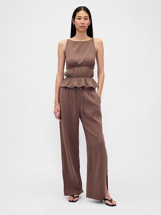 cotton gauze easy split-hem pants