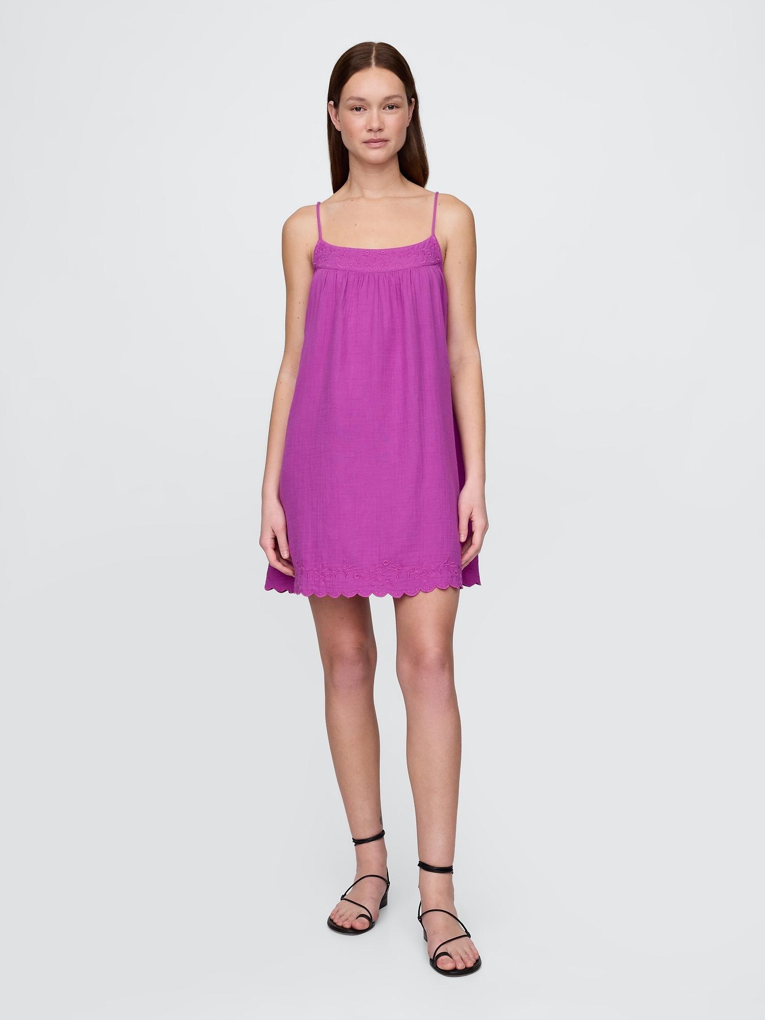 cotton gauze embroidered swing dress