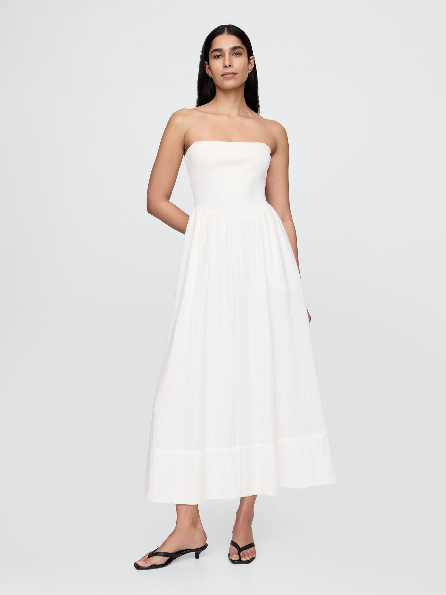 cotton gauze mixed media maxi dress