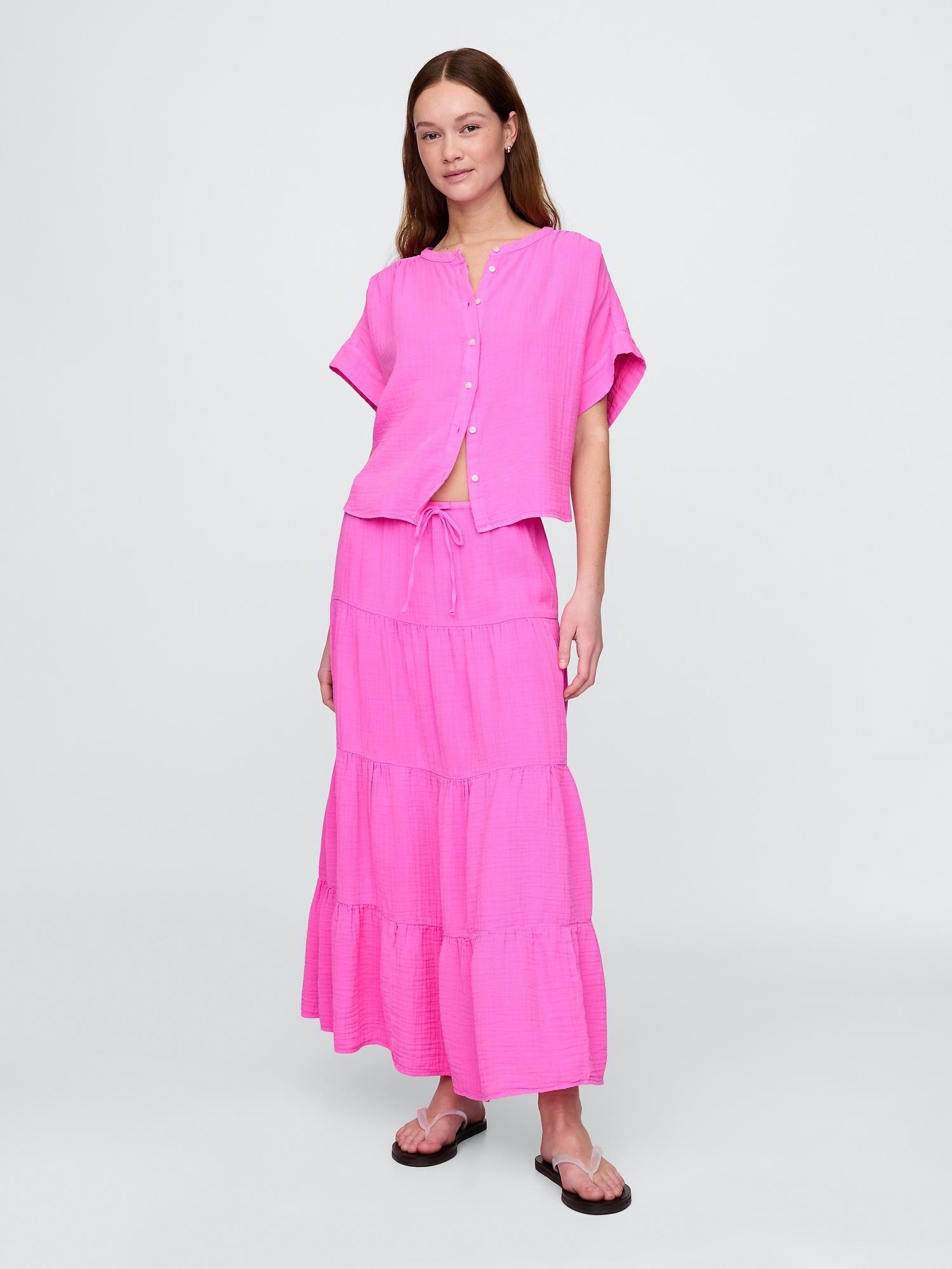 cotton gauze tiered maxi skirt