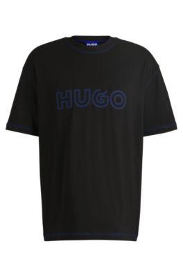 cotton-jersey loose-fit t-shirt with stitched logo- black men's t-shirts