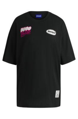 cotton-jersey oversize-fit t-shirt with seasonal graphics- black women's t-shirts