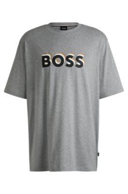 cotton-jersey t-shirt with layered-effect logo- silver men's t-shirts