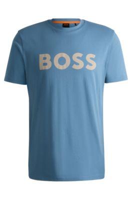 cotton-jersey t-shirt with rubber-print logo- light blue men's t-shirts