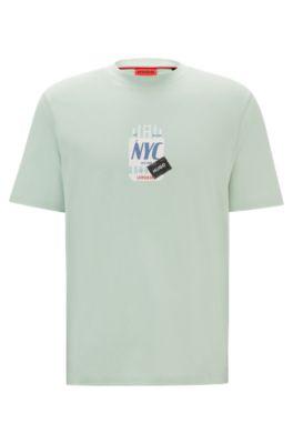 cotton-jersey t-shirt with travel-tag artwork- light green men's t-shirts