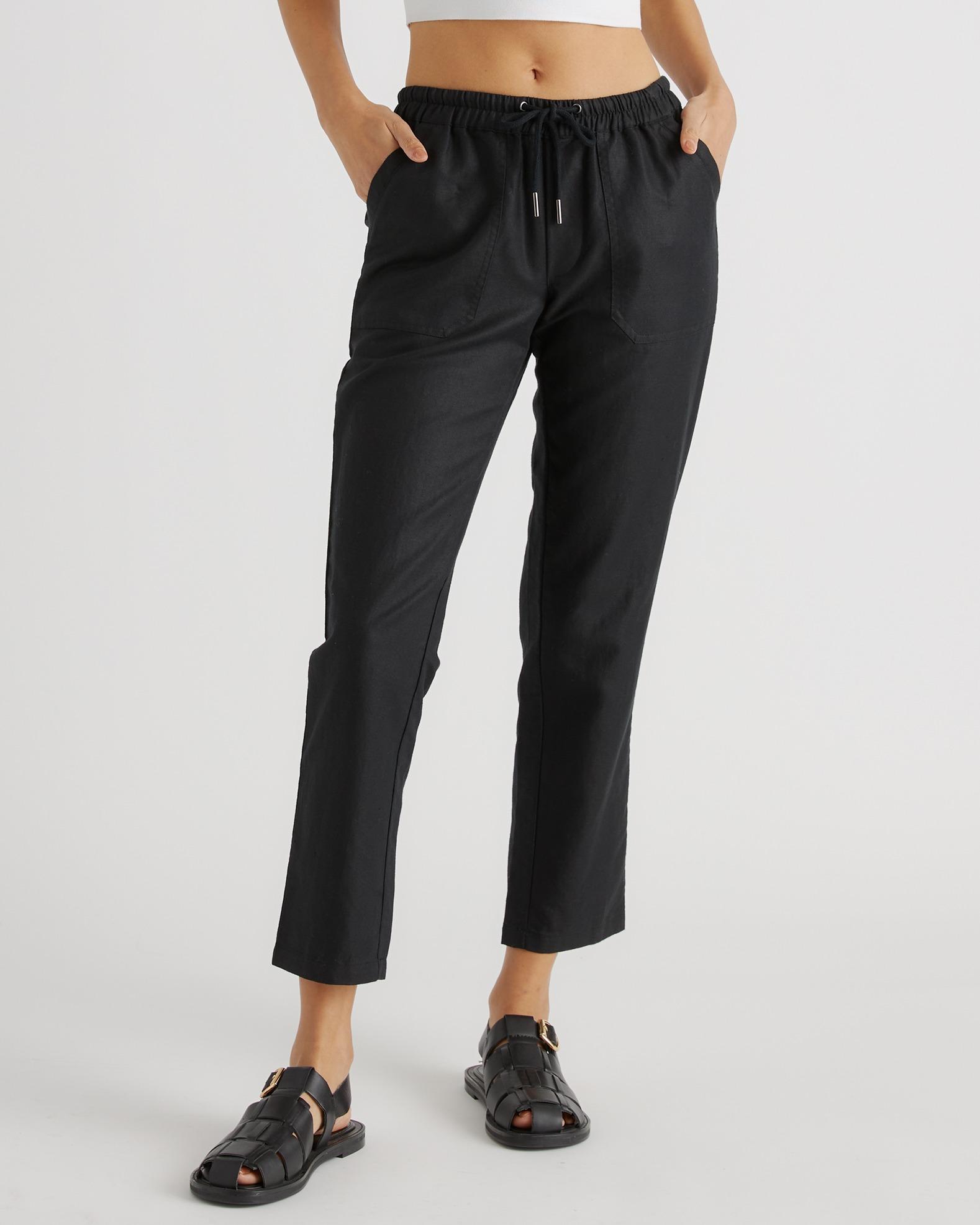 cotton linen twill straight leg pants