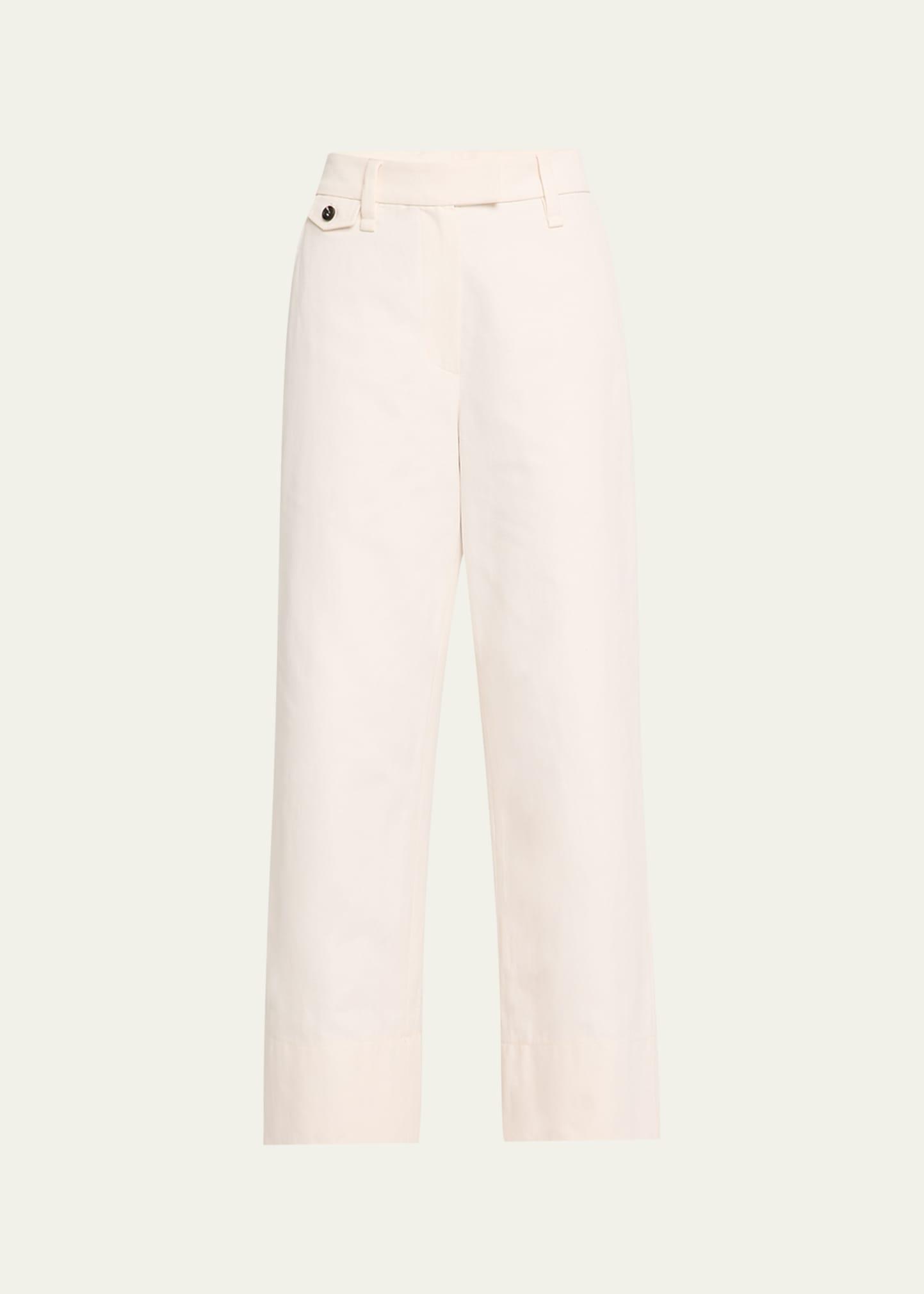 cotton-linen wide-leg crop chino pants