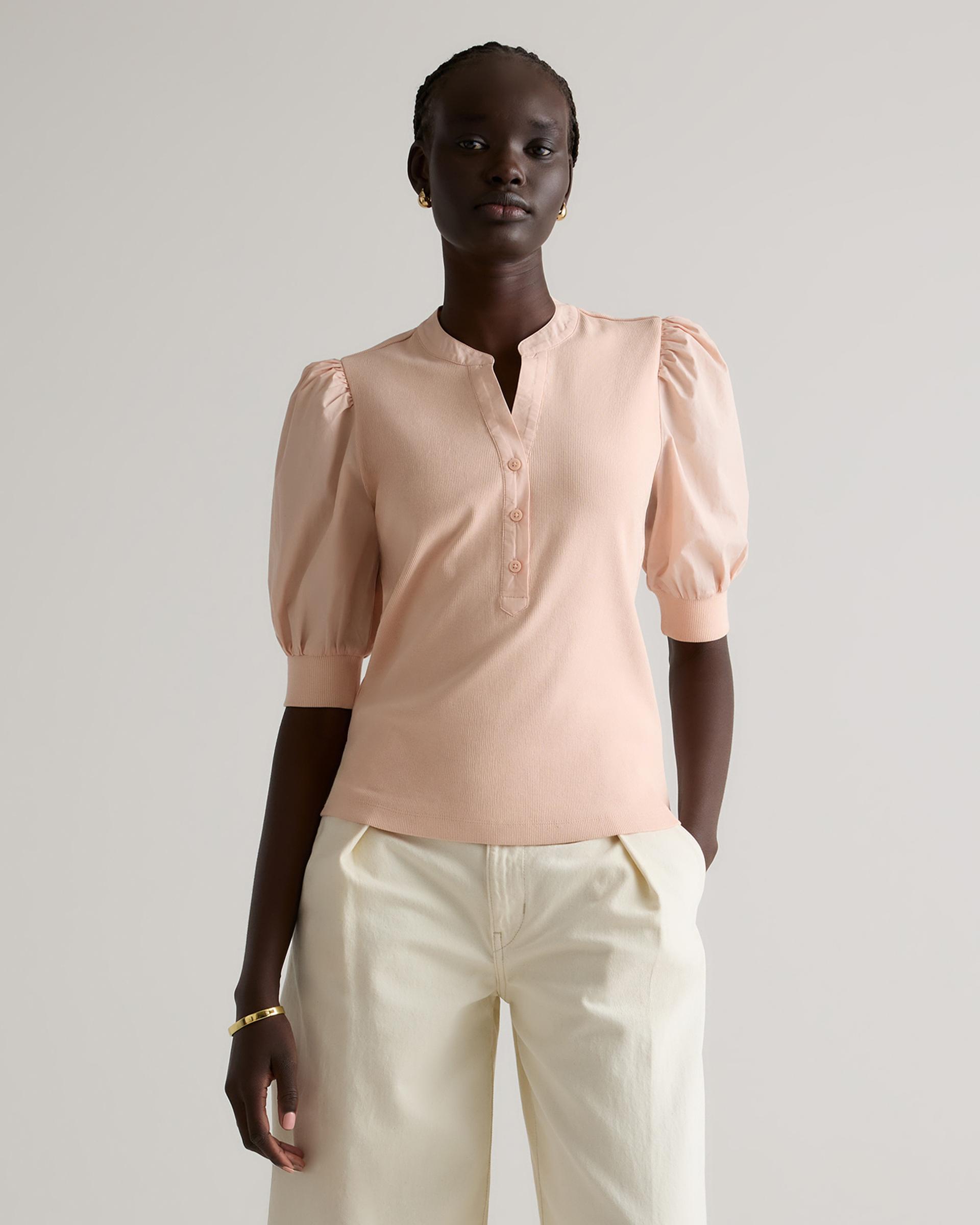 cotton mixed media puff sleeve top