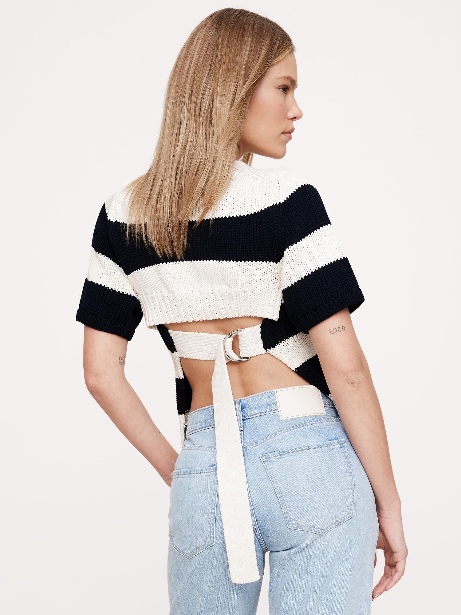 cotton open-back sweater top