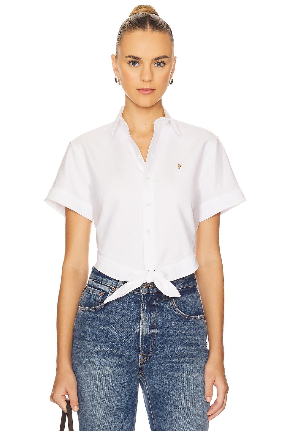 cotton oxford tie-front cropped shirt